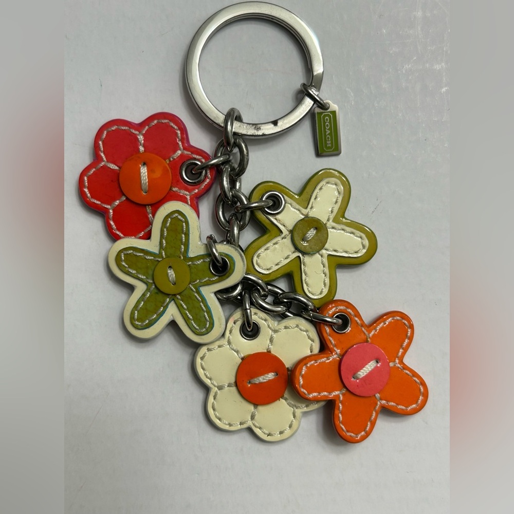 Rare Coach Patent Flowers Charm Keychain